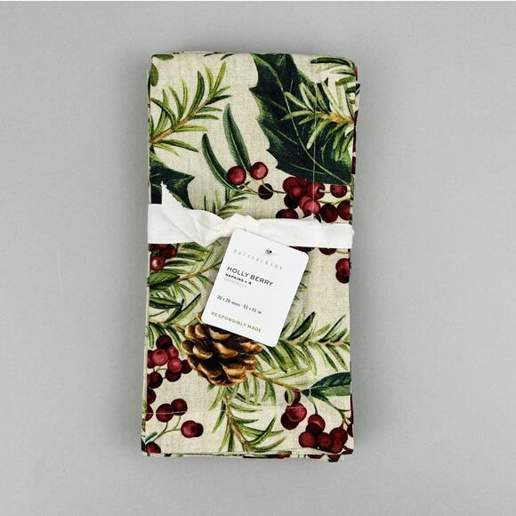 Pottery Barn Holly Berry Napkins Set of 4 Holiday Dinner Table Decor New 20x20 - Picture 1 of 6